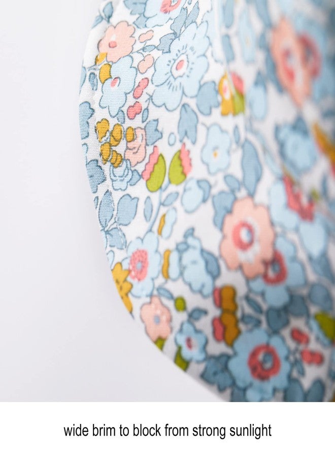 pureborn Baby Girl Sun Hat Infant Girl's Bucket Hat Cotton Sun Protection Cap 0-3 Months Floral Blue - Image 4